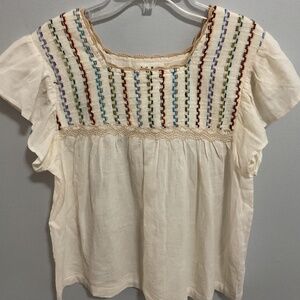 Women’s THML Flutter Sleeve Crochet Lace Trim Babydoll Top, Size Small